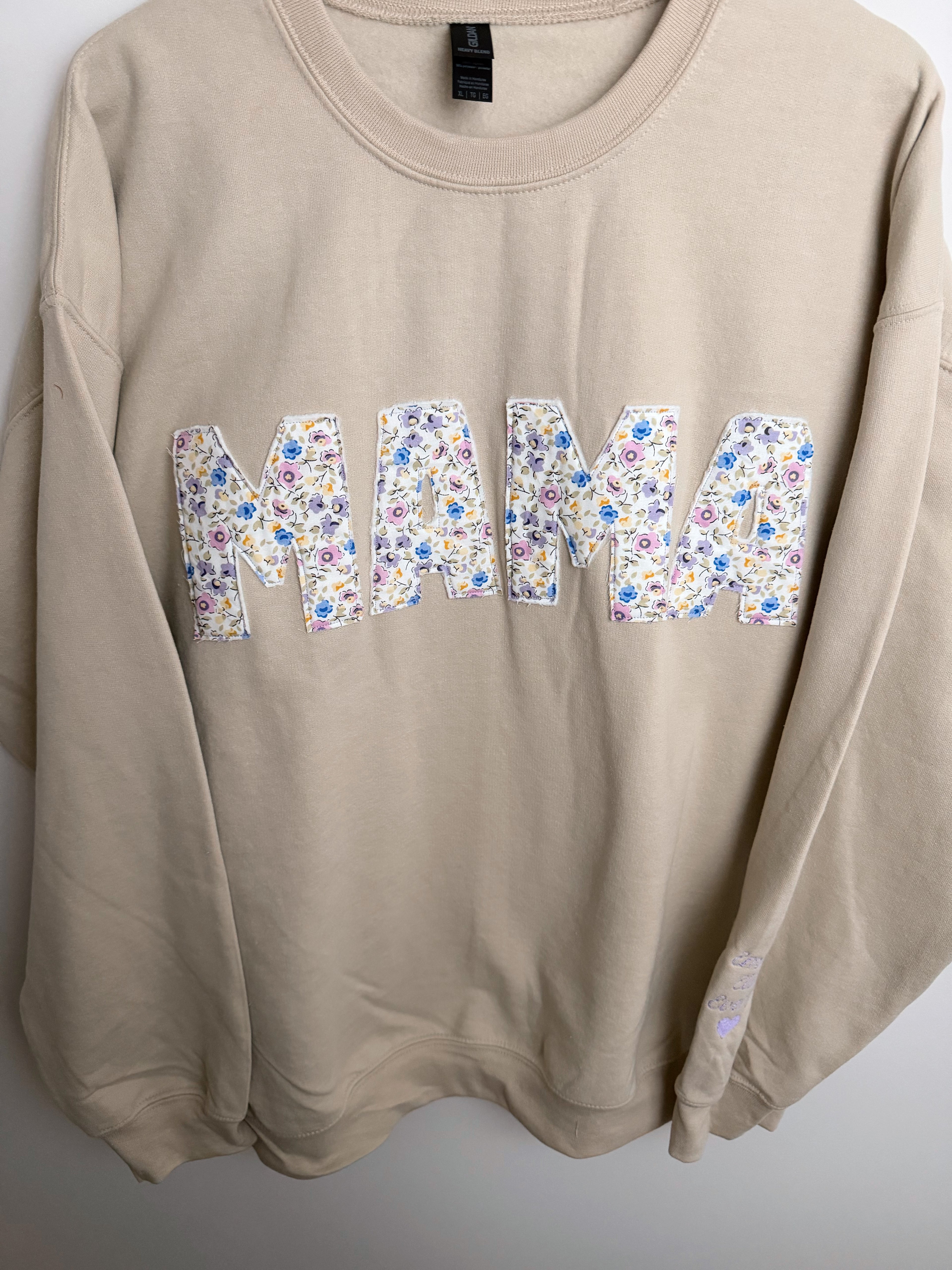 Quilted Mama Crew w/ embroidered names sleeve