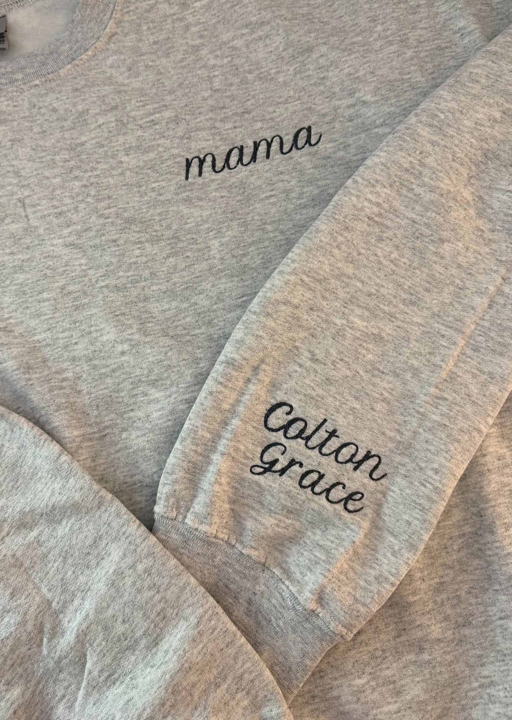 Mama Embroidered Crewneck w name(s) on sleeve