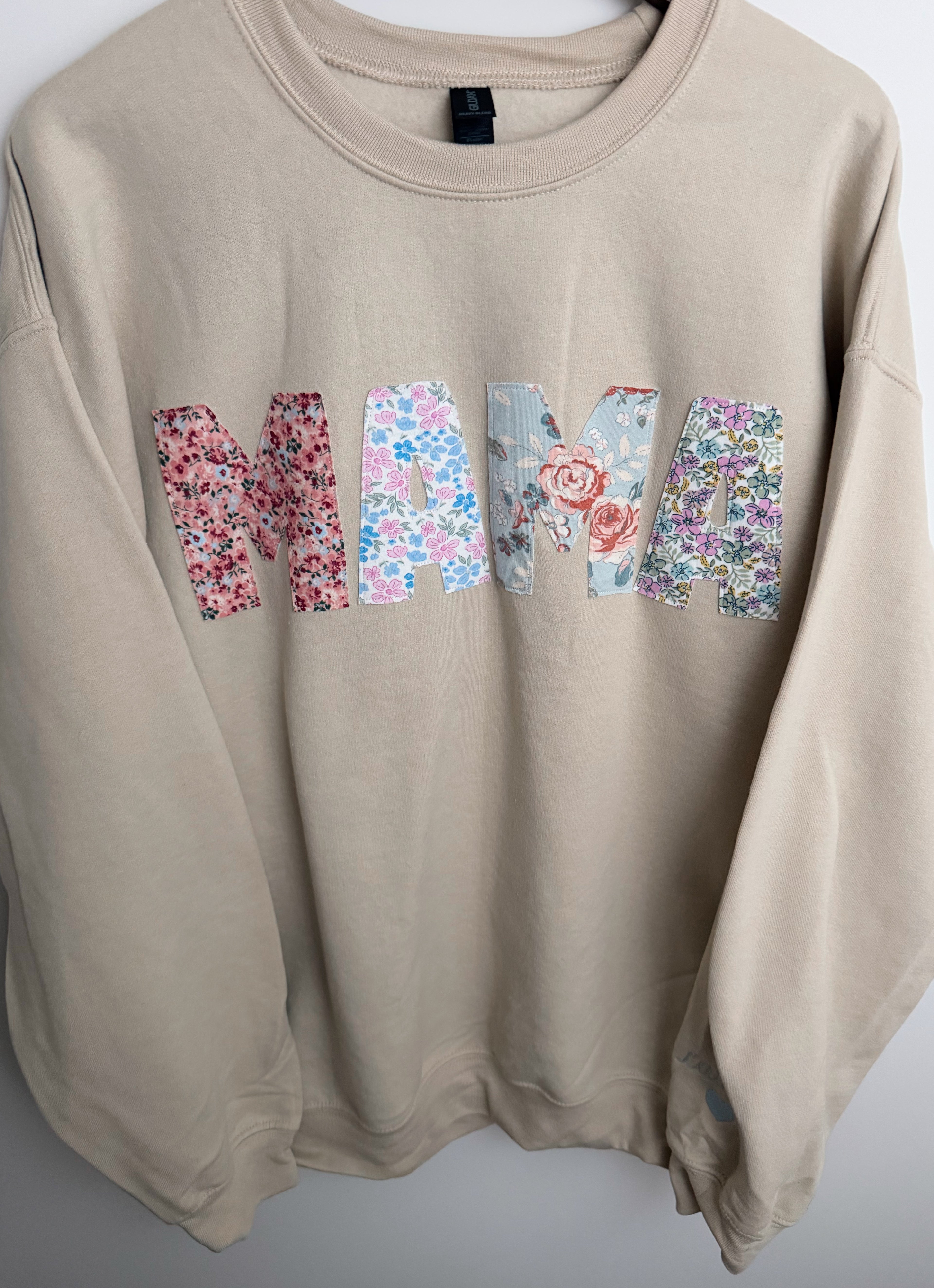 Quilted Mama Crew w/ embroidered names sleeve