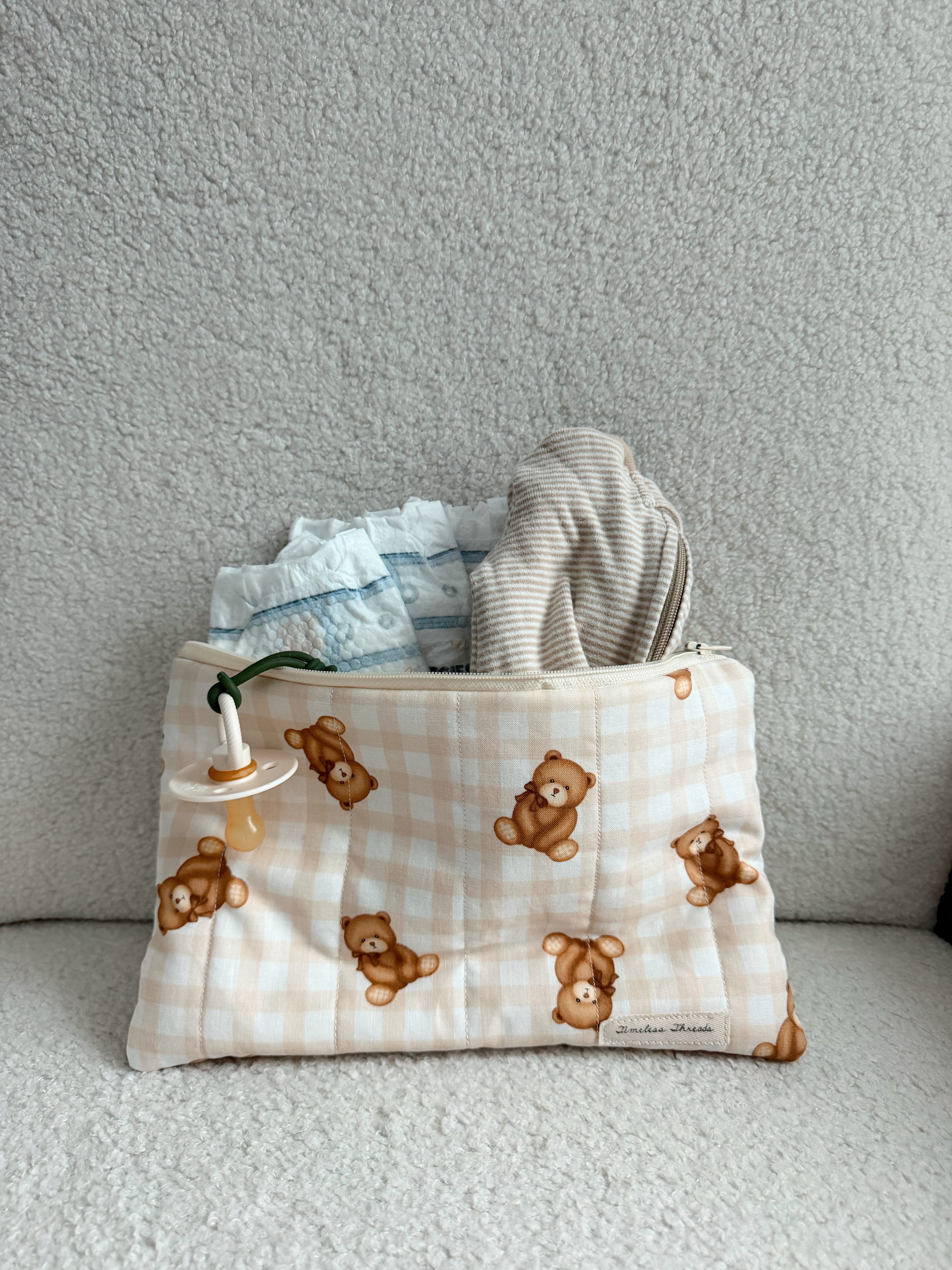 Gingham Bear Diaper Bag Pouch - Medium