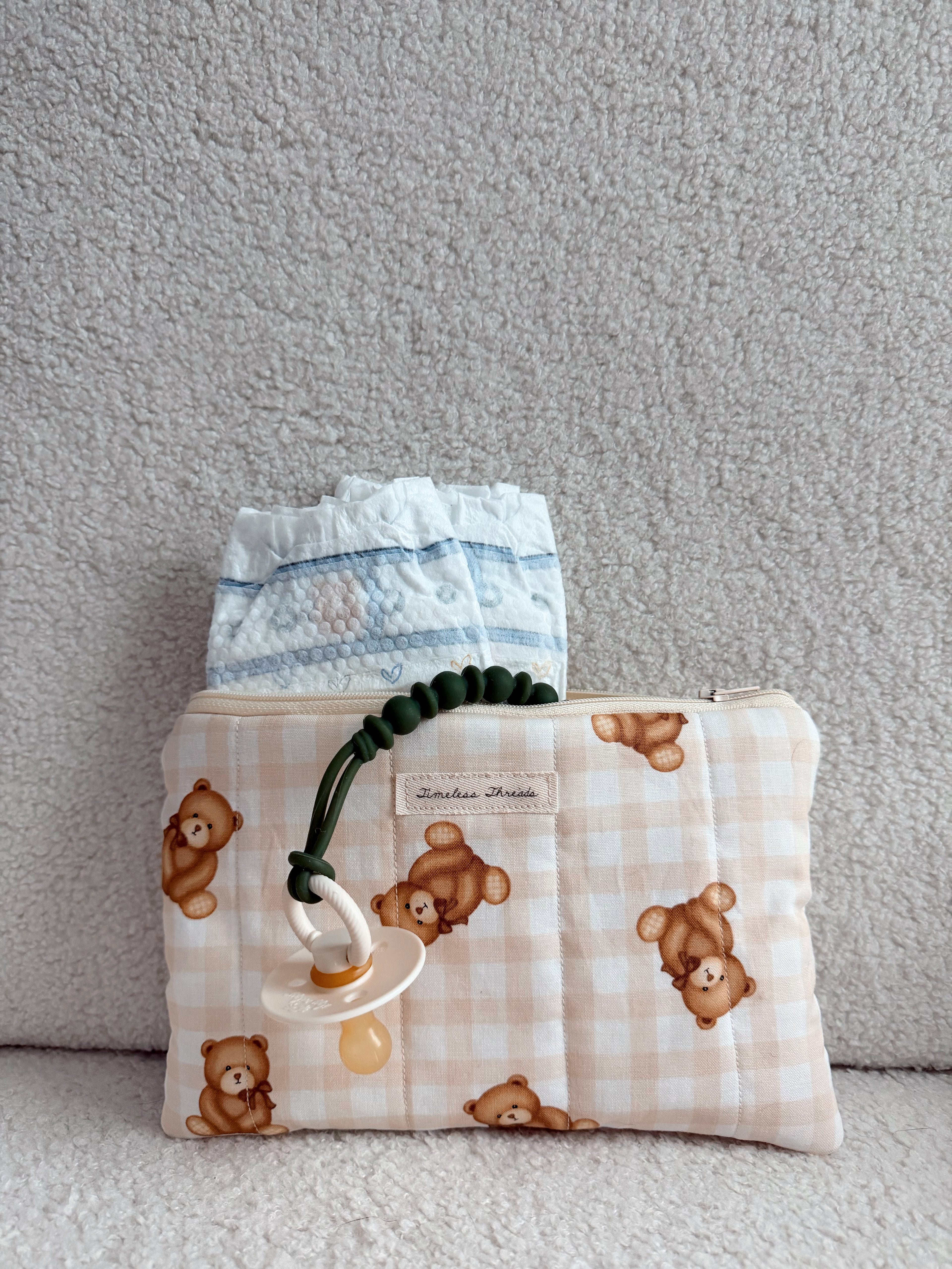 Gingham Bear Diaper Bag Pouch - Small