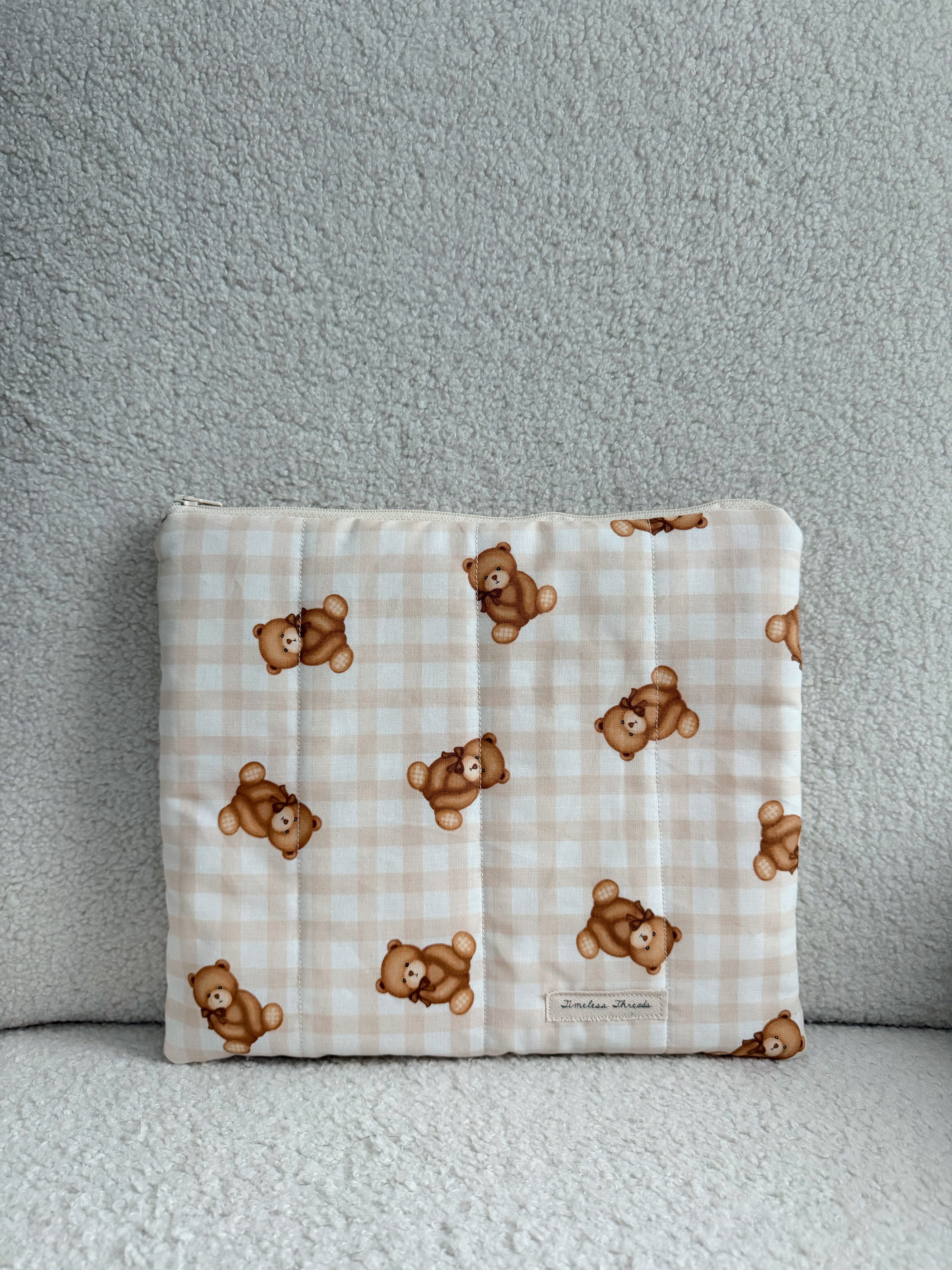 Gingham Bear Diaper Bag Pouch - Large