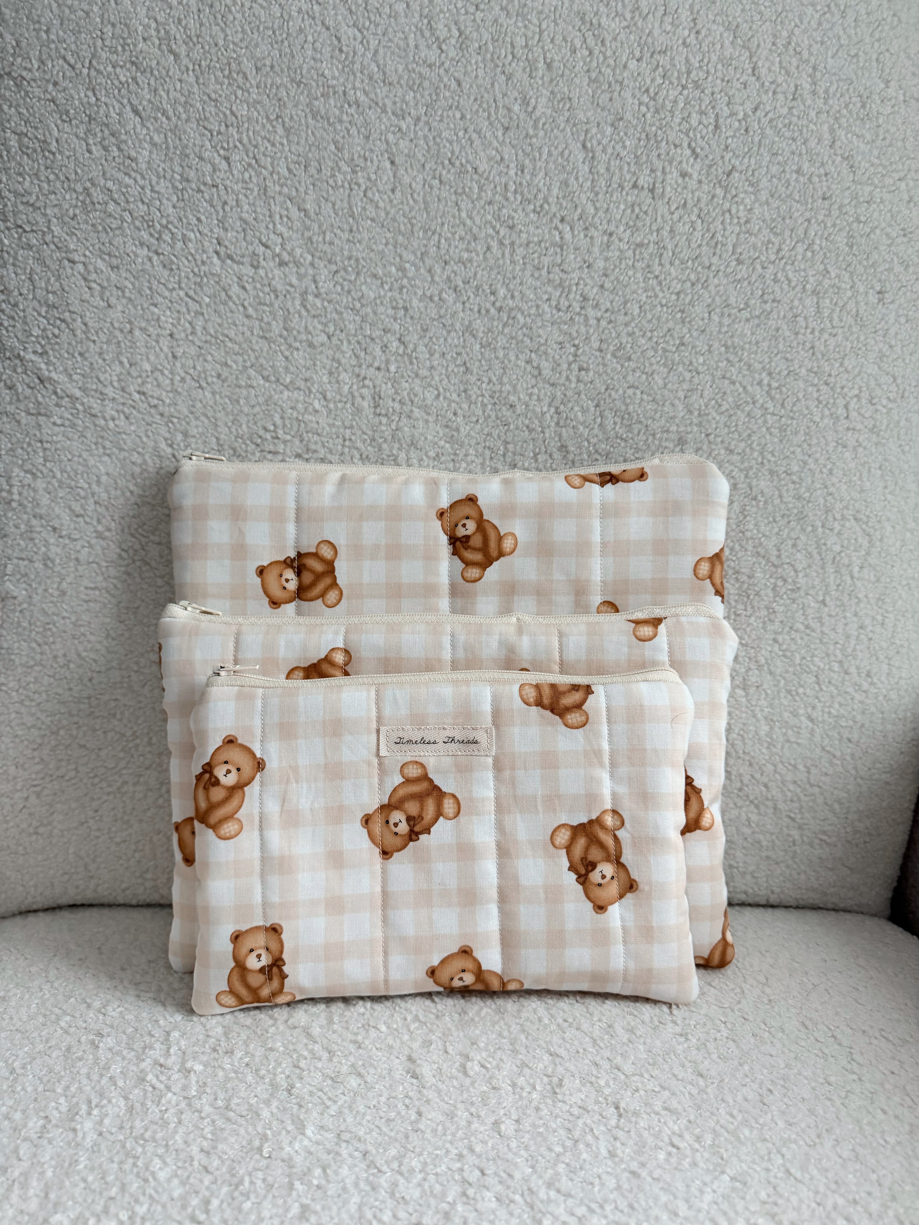 Gingham Bear Diaper Bag Pouch - Large